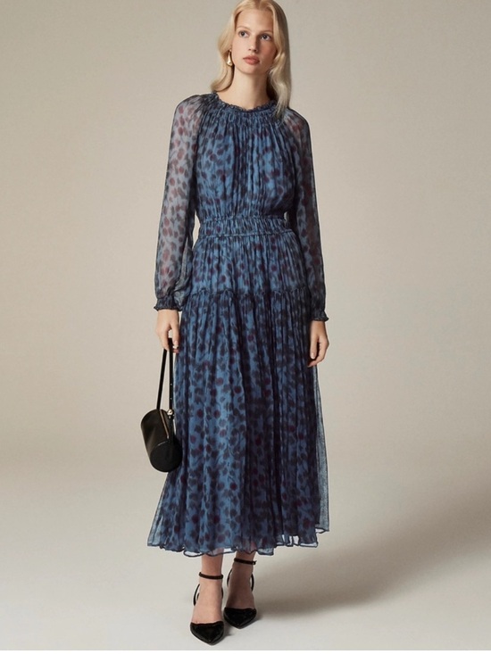 J. Crew Dresses & Skirts - NEW J.Crew Crinkle Chiffon Sheer Long Sleeve Maxi Dress in Cherry Print Medium